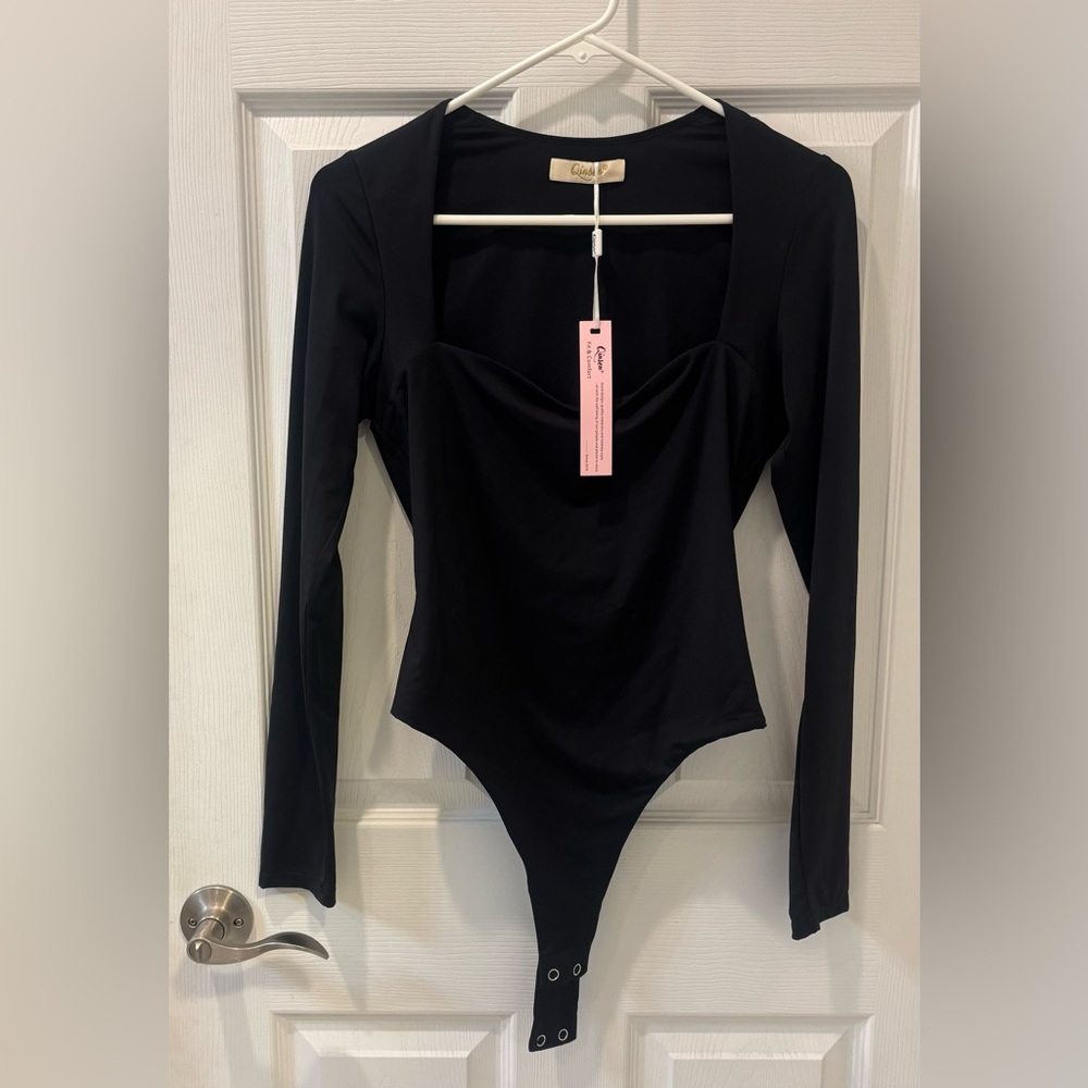 Qinsen Black‎ Long Sleeve Bodysuit